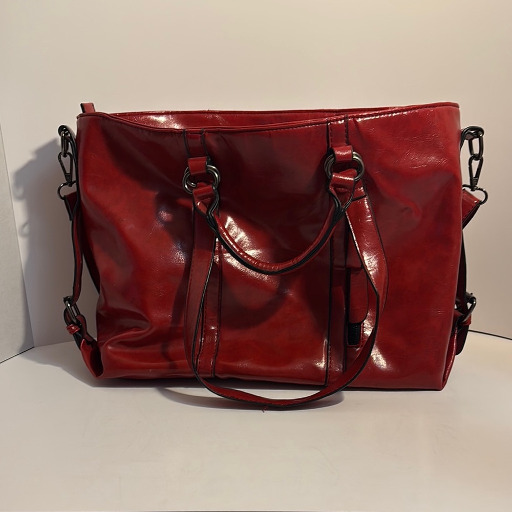 Red Leather Tote Bag